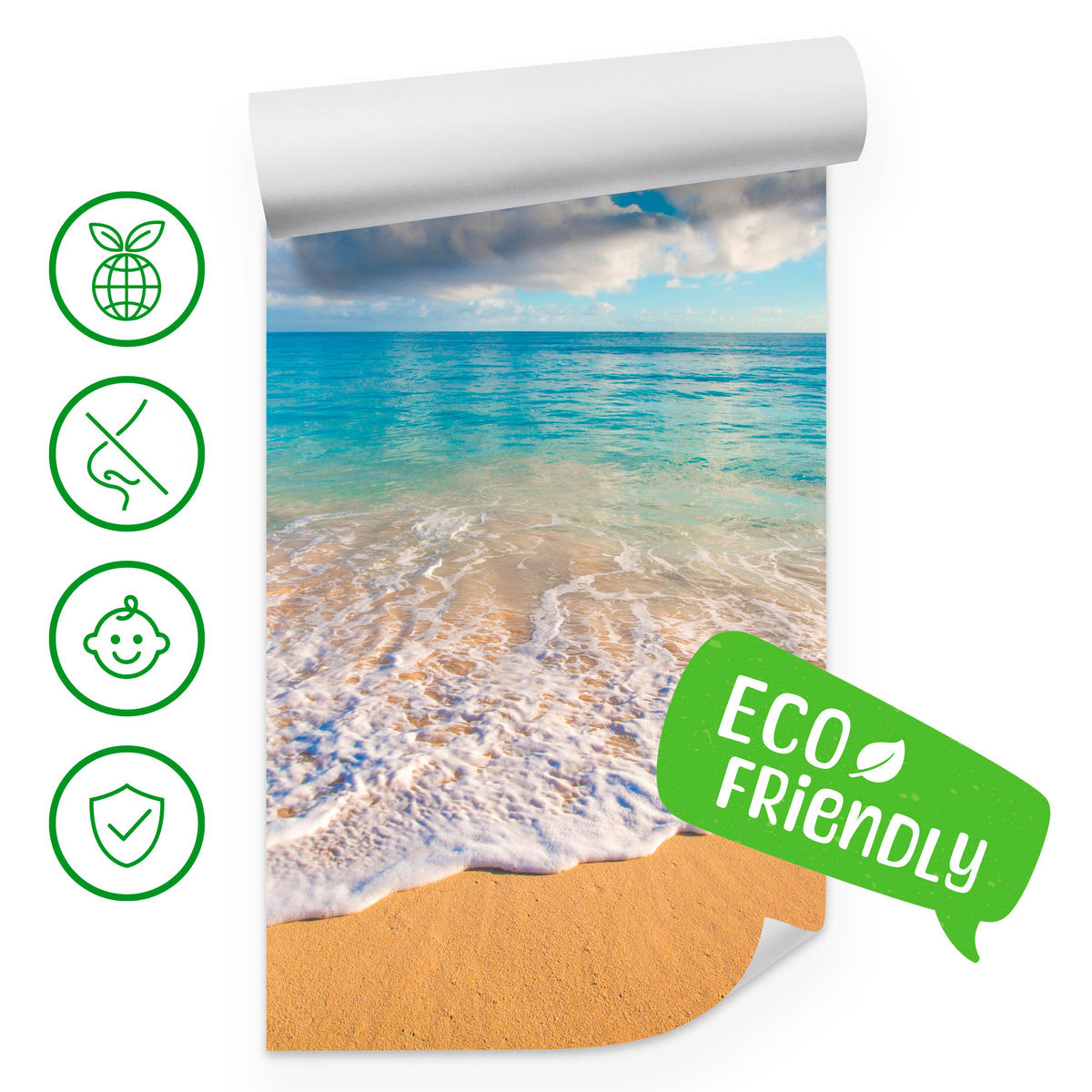 FOTOTAPETA Pre Obývaciu Izbu Tyrkysové More Vlny Zlatá Pláž 400 x 280 cm - hnedá/žltá, papier (400/280cm) - Muralo