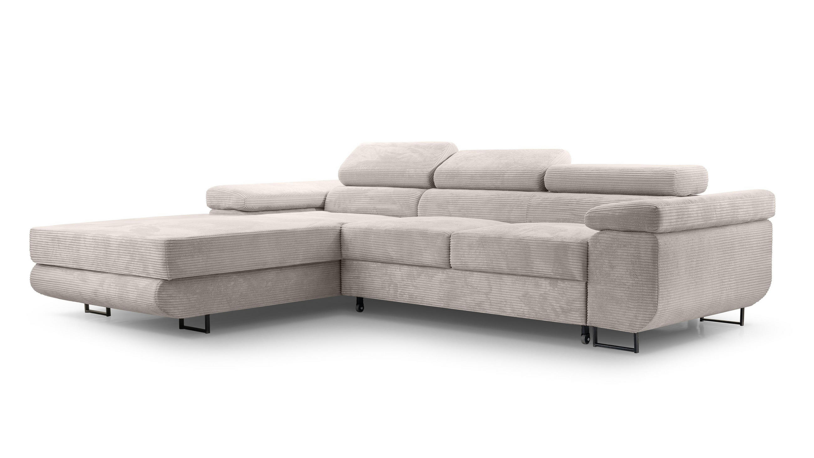 ECKSOFA L Form Arborio Zartweiß 280/203/90 cm Links mit Schlaffunktion - Creme/Schwarz, Textil/Metall (203/280cm) - AX Living