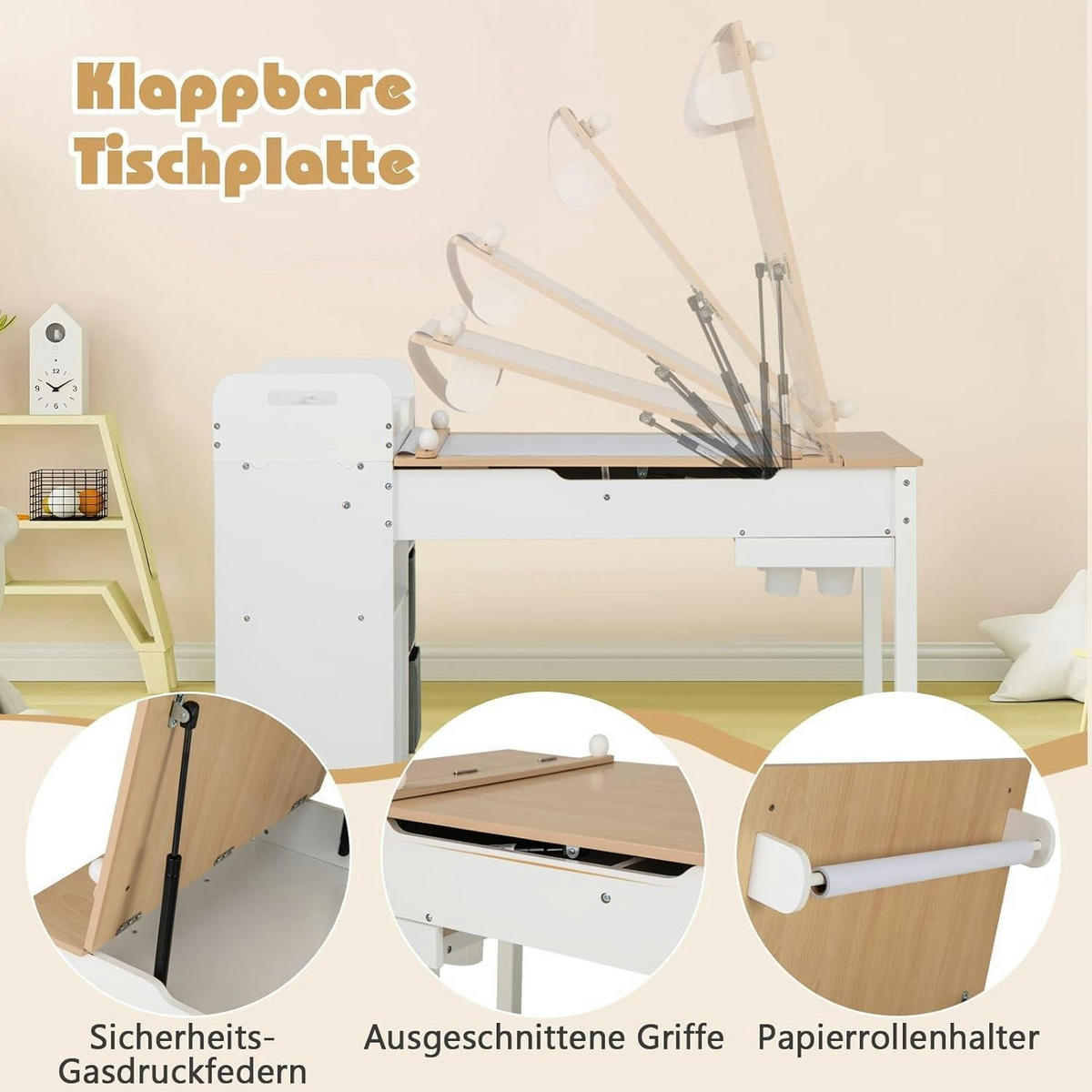 KINDERTISCH mit 2 Stühlen 3-teiliges Set Natur - Weiß, Holz (60/60/120cm)