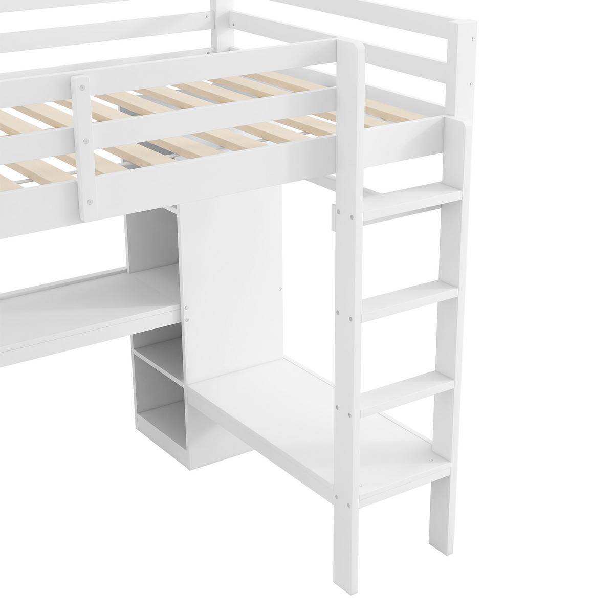 HOCHBETT 140/200 cm in Weiß mit Regal, Schreibtisch, LED und USB - Weiß, Holzwerkstoff (140/200cm) - STILVORA
