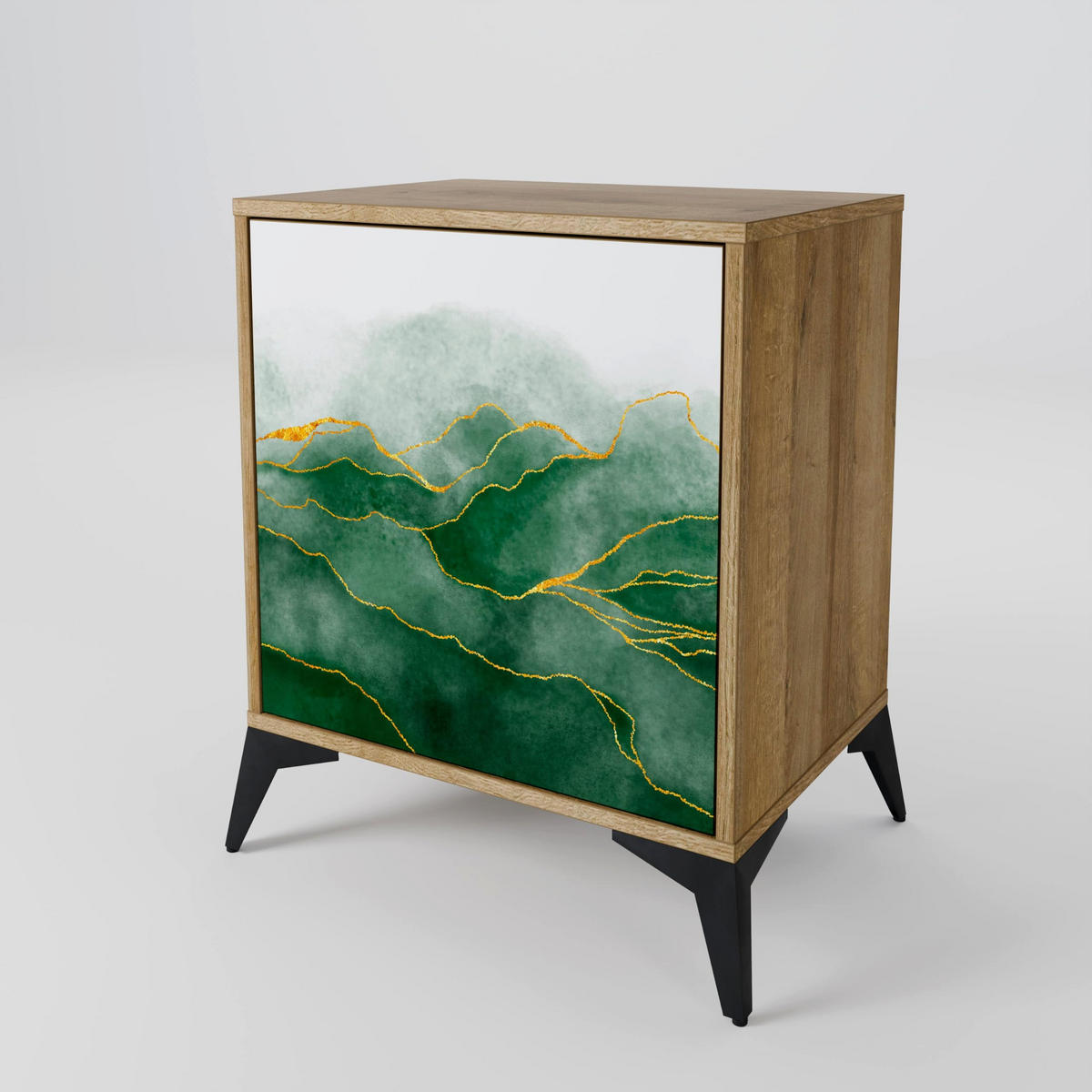 SIDEBOARD EXPENSIVE NATURE, Eichefarben, 57,5x42x75,5 cm, Goldfarbene Metallfüße - Eichefarben/Goldfarben, Holzwerkstoff/Metall (57.5/75.5/42cm) - SpaceRebels