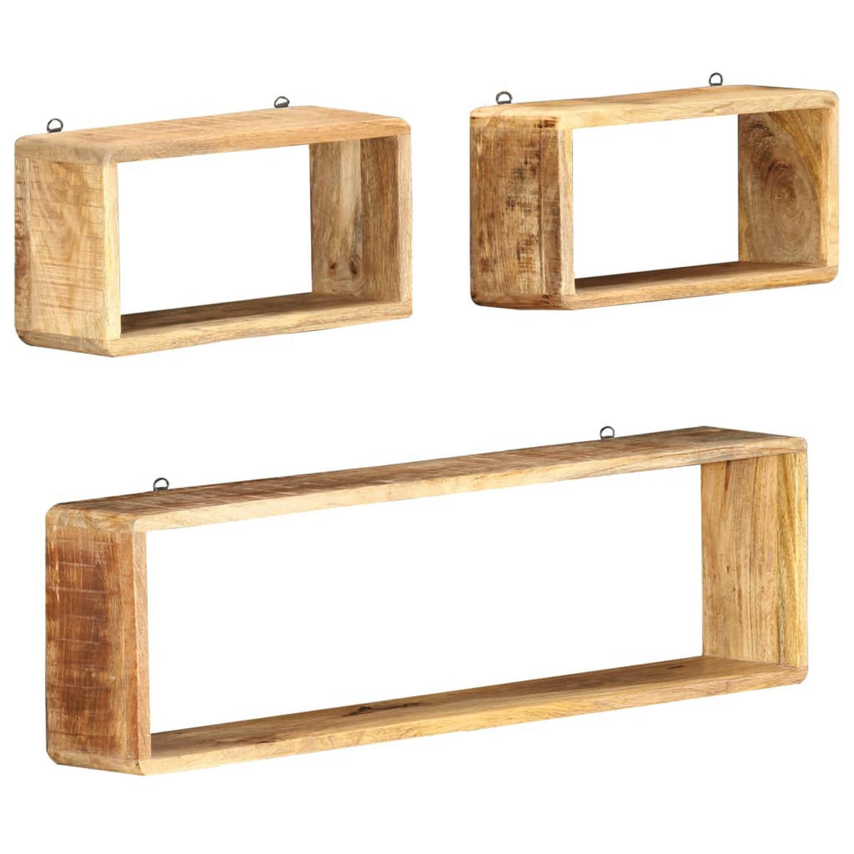 WANDREGALSET 3-teilig 35-80/15/20-25 cm aus Mango-Massivholz - Braun, Holz (80/25/15cm) - vidaXL