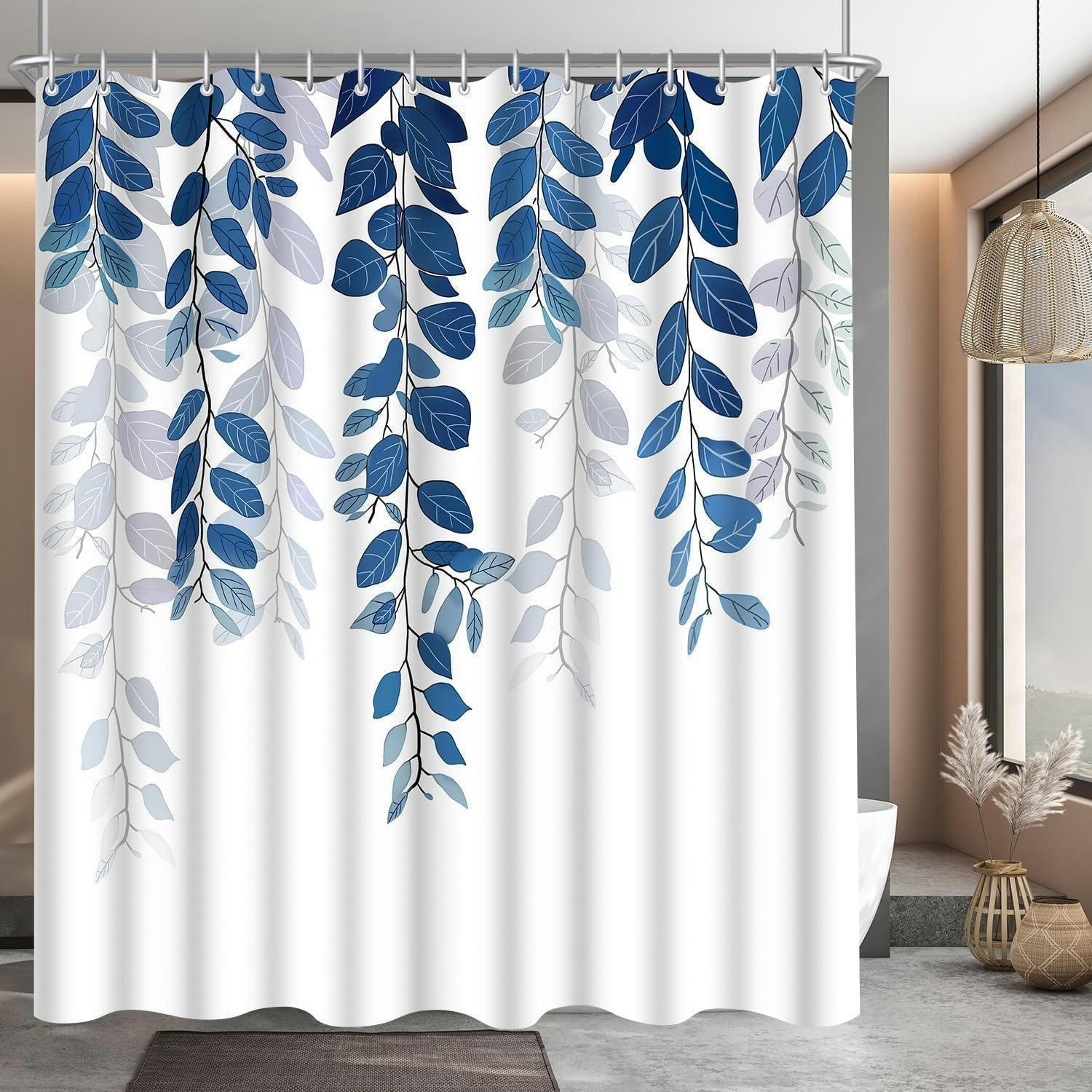 DUSCHVORHANG Blaublatt 240 x 200 cm - Blau, Textil (240/200cm)