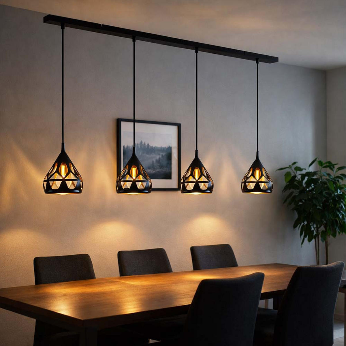 PENDELLEUCHTE Metall Schwarz 4-Flammig - Schwarz, Metall (92/17/120cm) - Globo Lighting