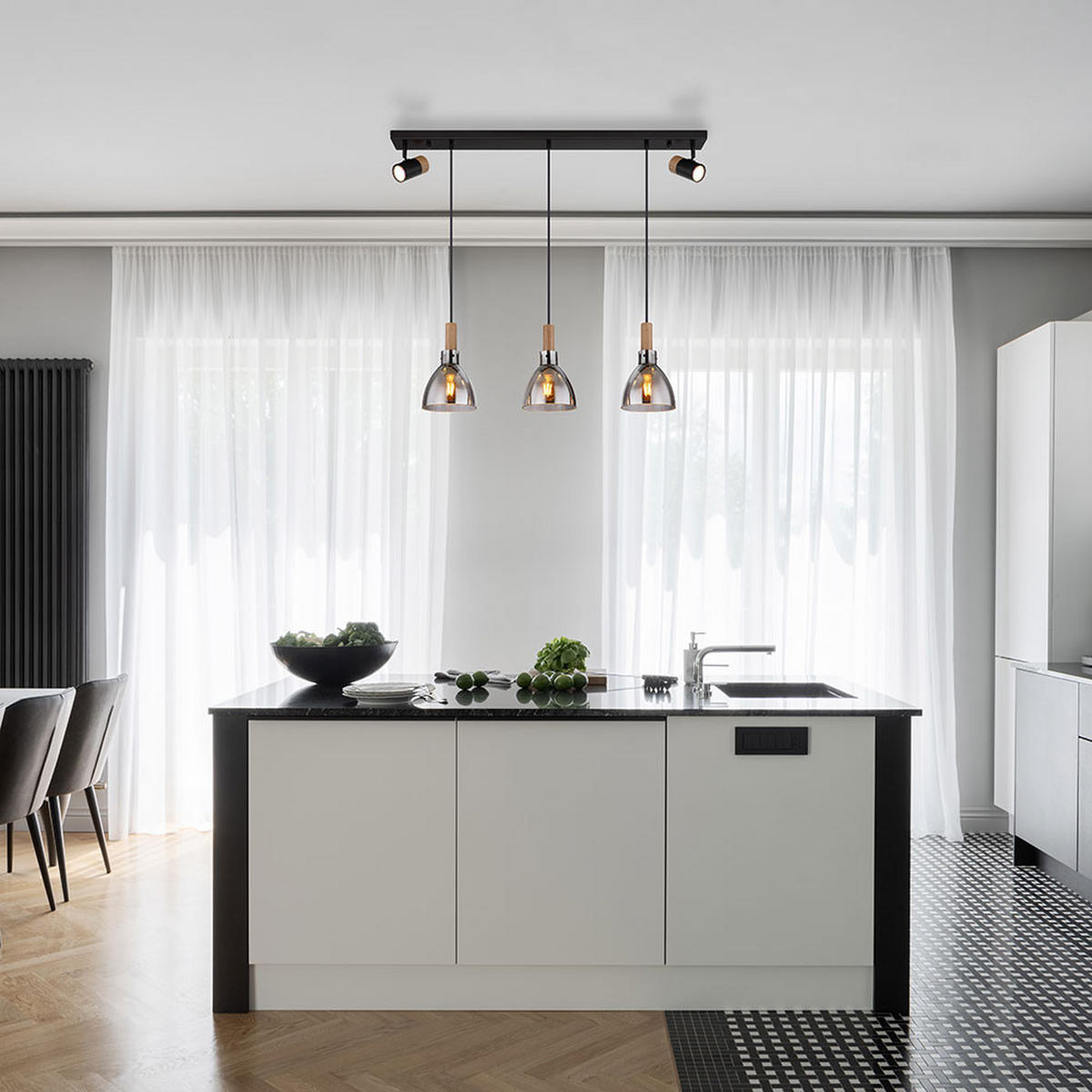 PENDELLEUCHTE Metall Rauchglas Schwarz - Schwarz, Glas (95/16/120cm) - Globo Lighting