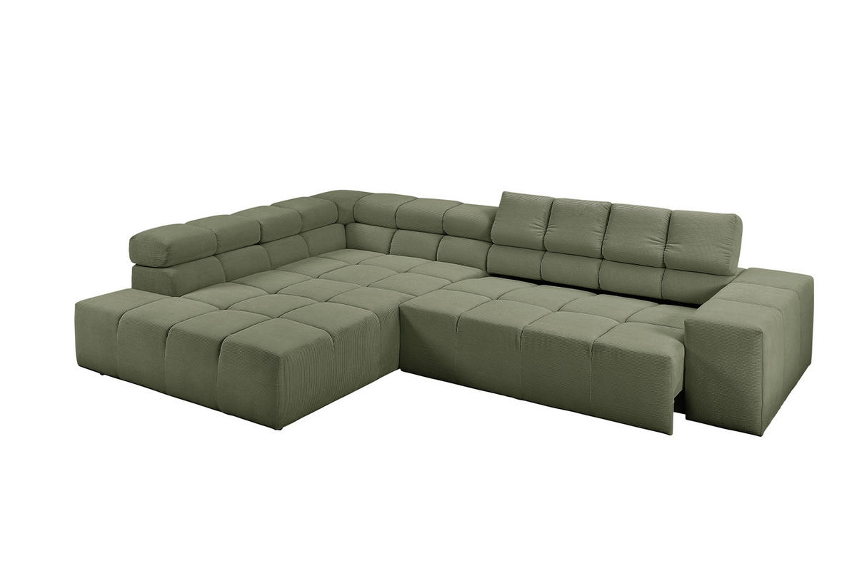 ECKSOFA MIT MOTORISCHEM SITZVORZUG NEVADA Dunkelgrün Cord - Dunkelgrün/Schwarz, Kunststoff/Textil (319/215cm) - KAWOLA