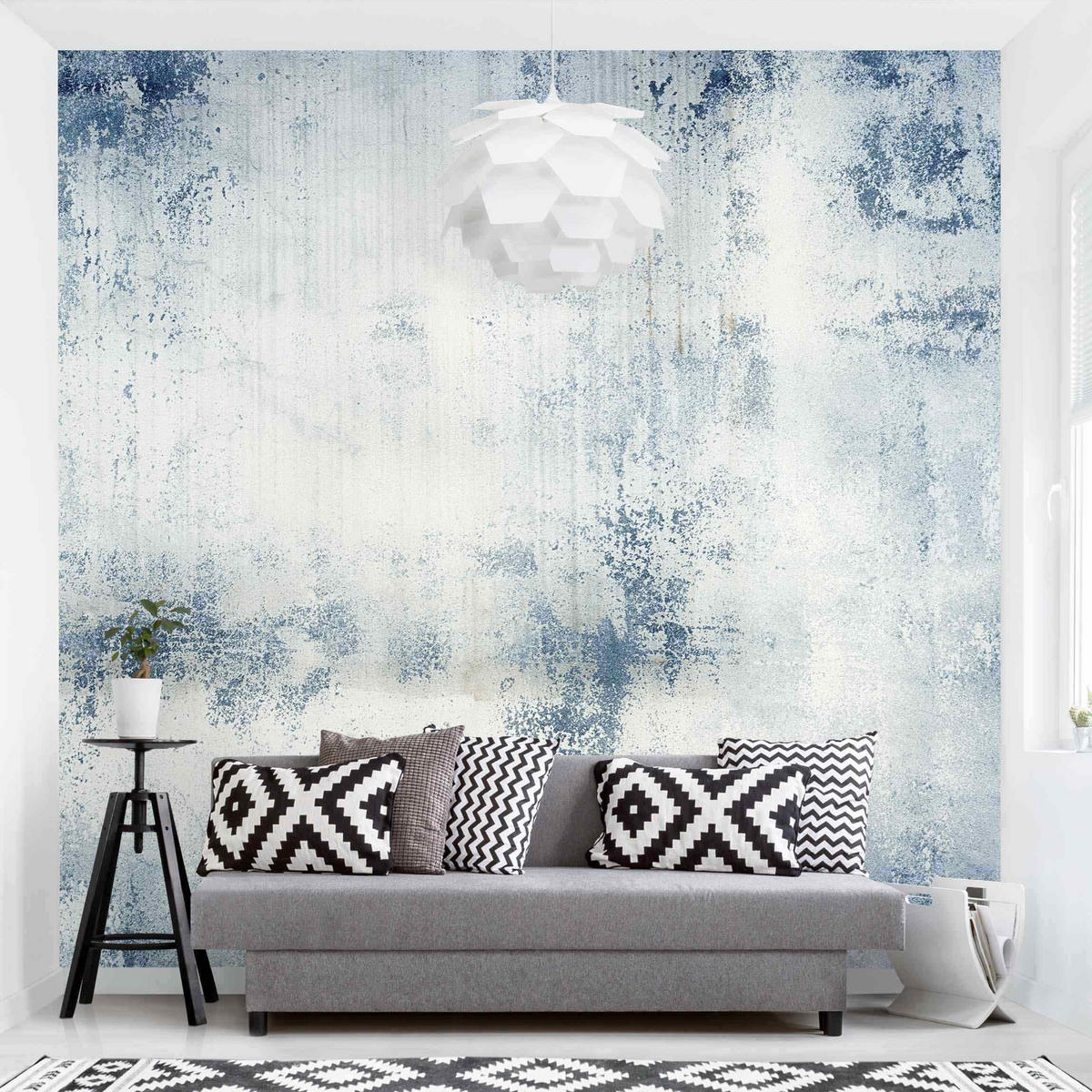 FOTOTAPETE Betonwand Shabby Putz Blau 288/288 cm - Blau, Papier (288/288cm) - Bilderwelten