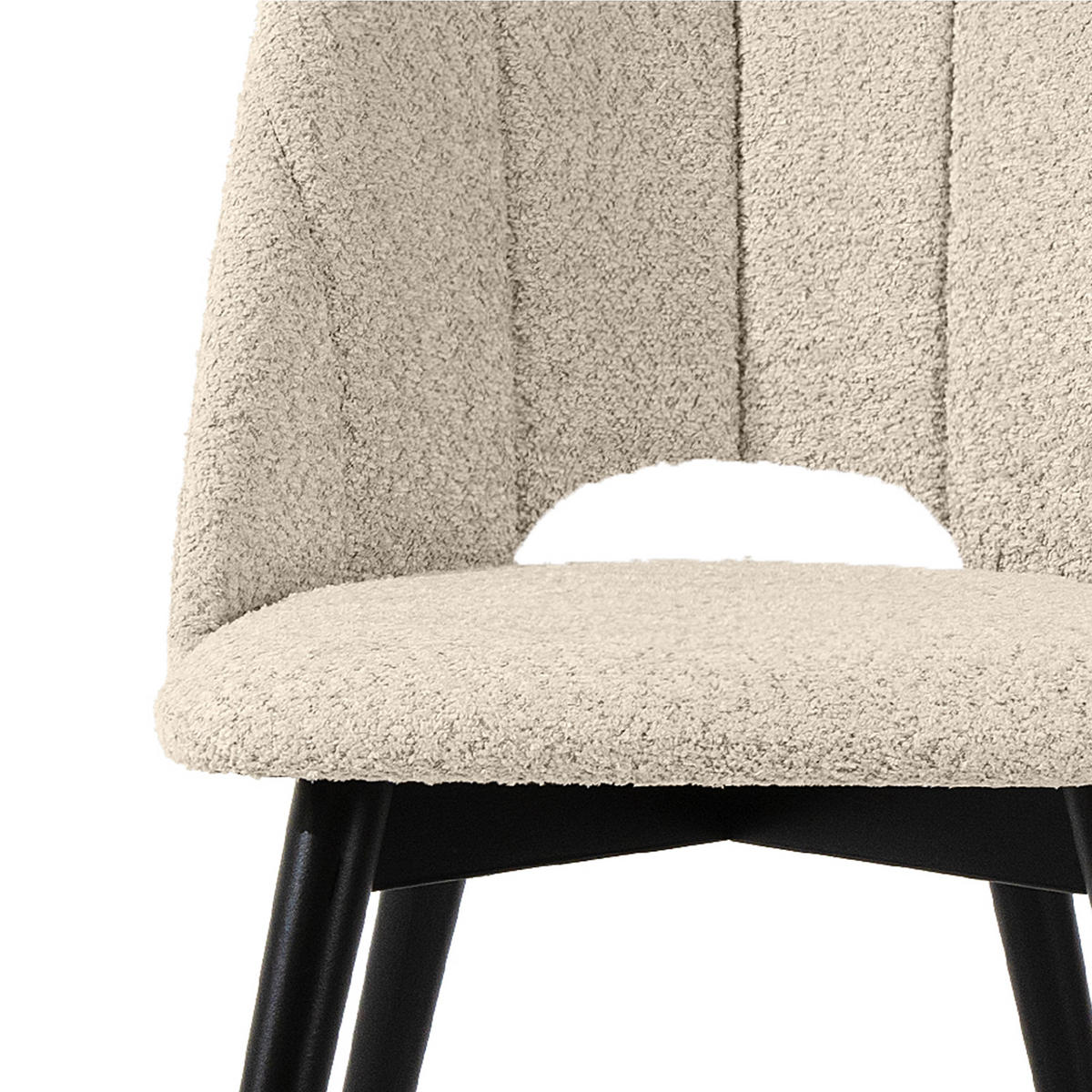 POLSTERSTUHL TINO Wohnzimmerstühl, 2-er Set, Bouclé - Creme/Schwarz, Holz/Textil (48/86/44cm) - KONSIMO®