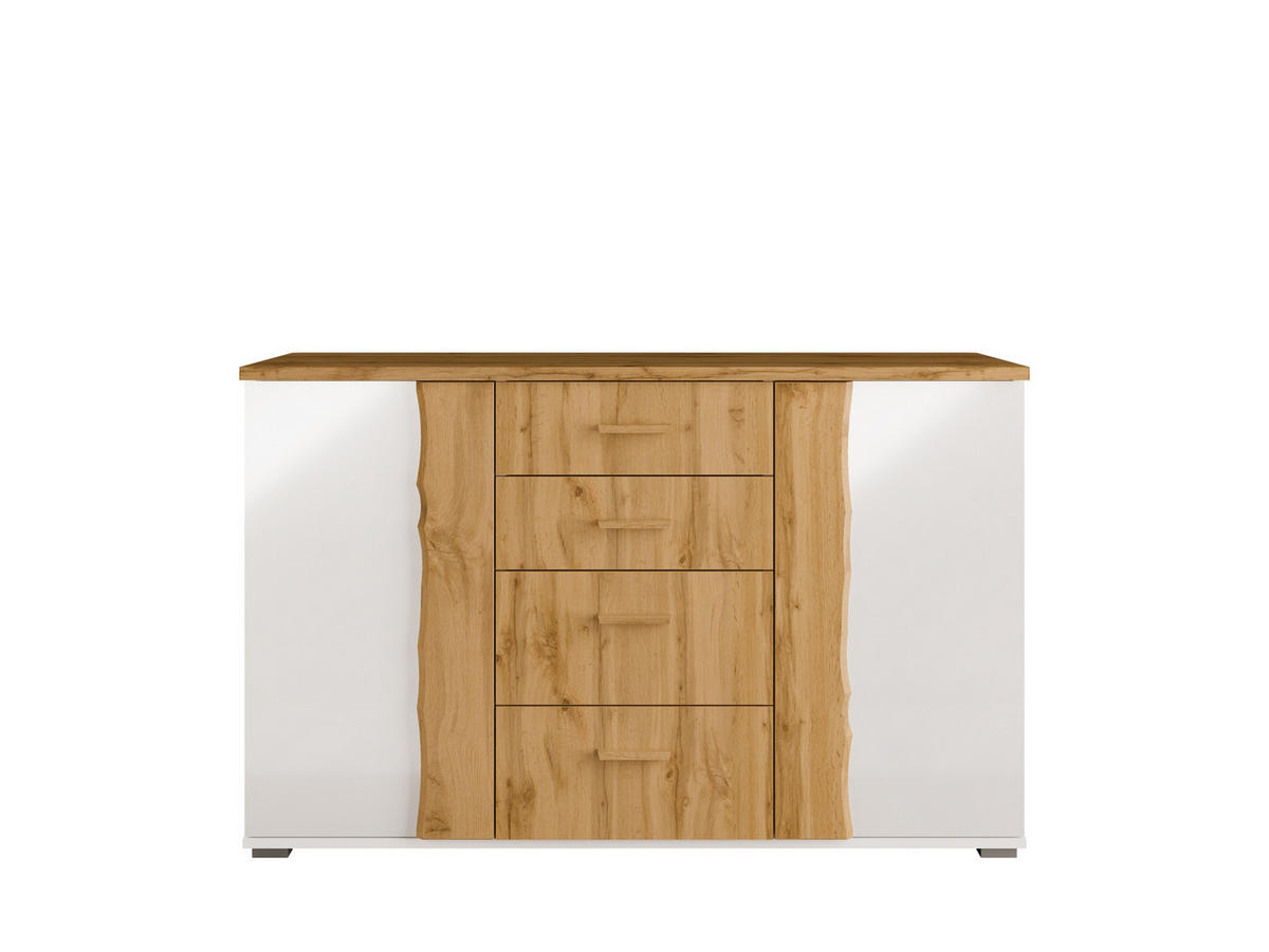KOMMODE Eiche Wotan, Weiß Hochglanz 130/82,1/45 - Weiß Hochglanz/Eiche Wotan, Holzwerkstoff (130/82/45cm) - RAUMHIRSCH FURNITURE