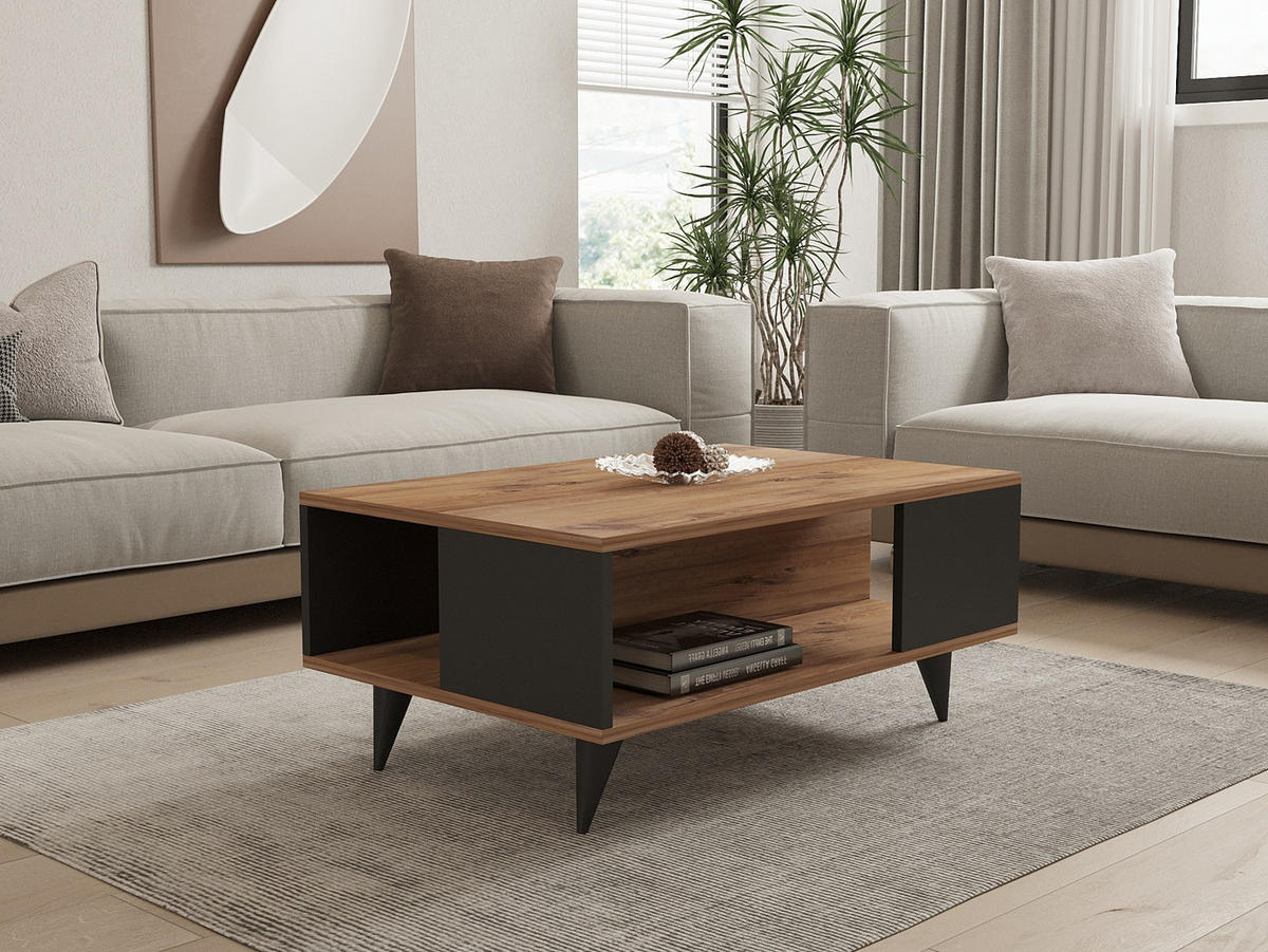 COUCHTISCH Yuka Nussbaum/Schwarz - Nussbaumfarben/Schwarz, Holz (60/90/39cm) - Habitat Garten