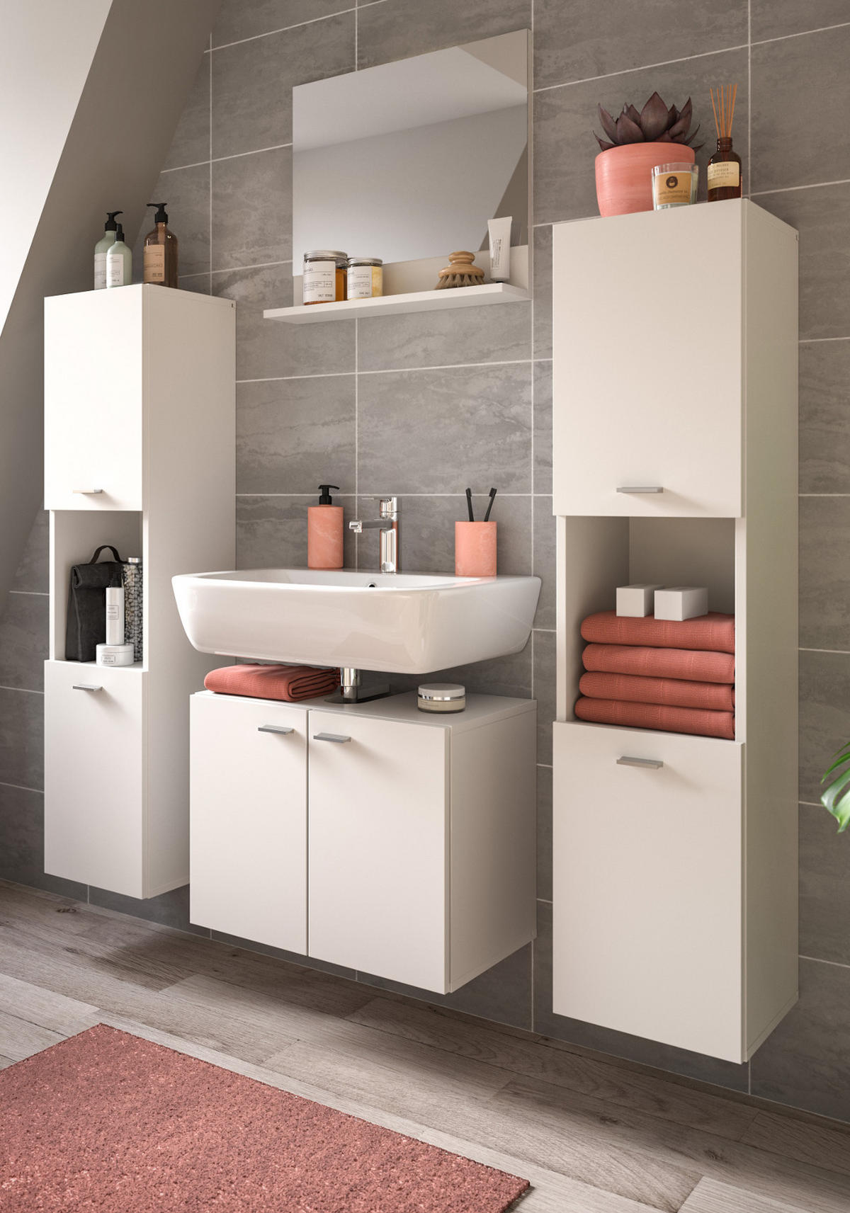 BADMÖBEL-SET weiß 4-teilig 140 cm, Kombination hängend oder stehend - Weiß, Glas/Holzwerkstoff (137/186/33cm) - Inn.Furn