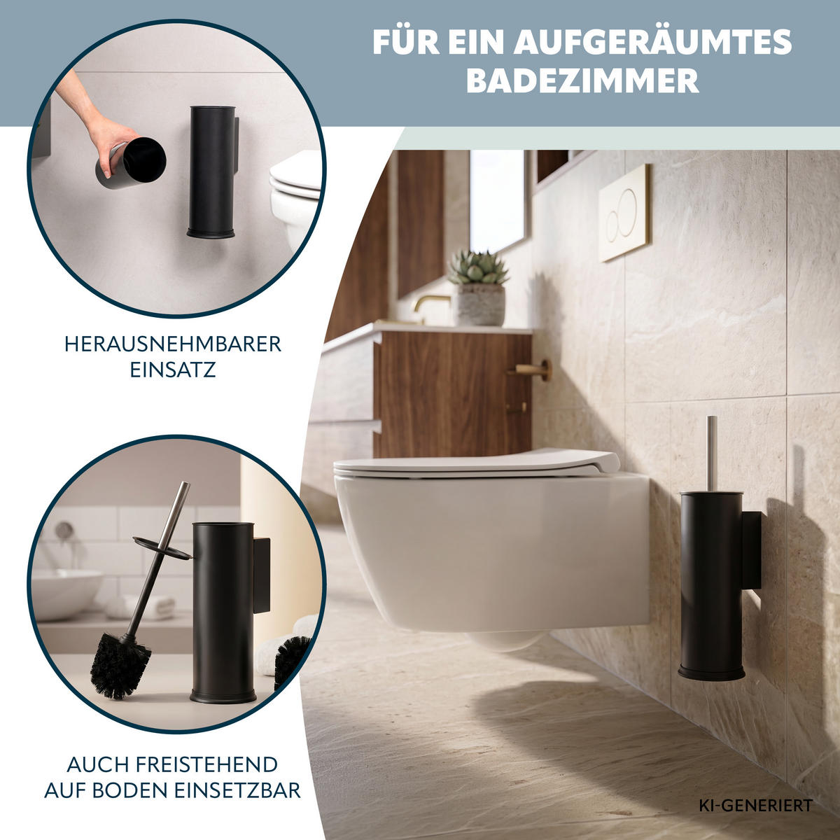 WC-GARNITUR inkl. Wandhalterung - Schwarz, Metall (10/39/13.5cm) - bremermann