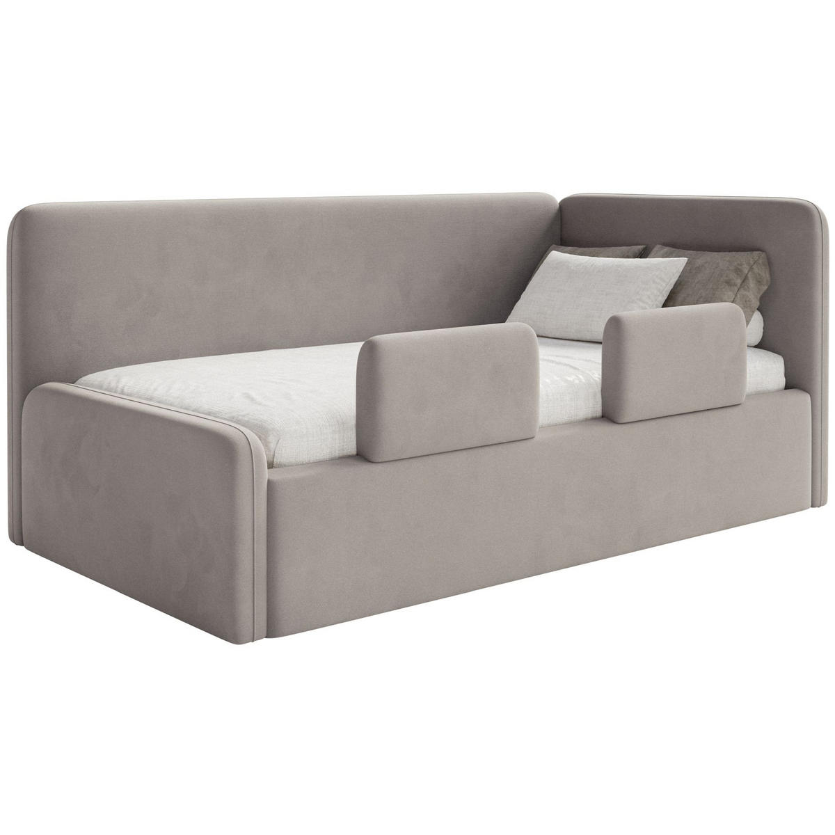 KINDERBETT Fanko Samt Graubeige 90x200 cm - Taupe/Schwarz, Kunststoff/Textil (90/200cm) - Selsey