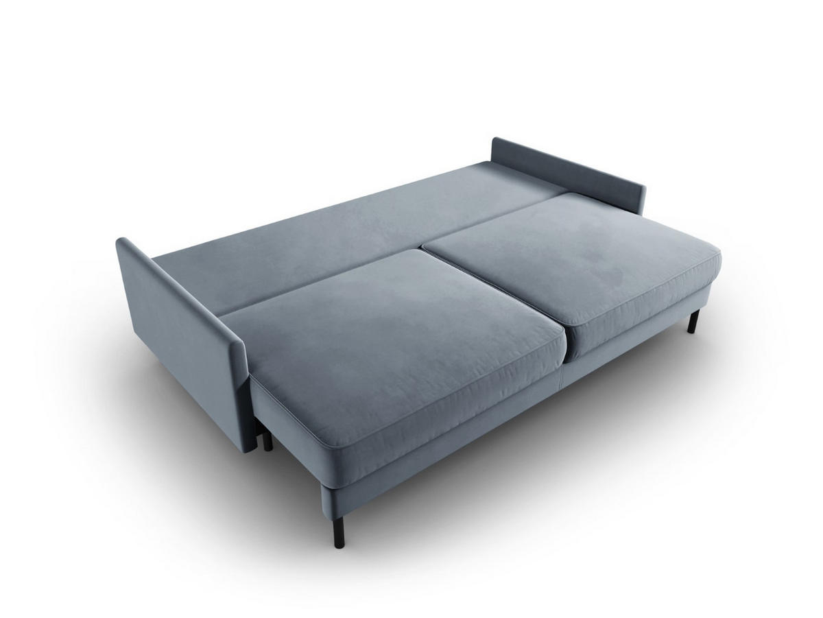 AUSKLAPPBARES-SOFA mit Bettkasten Scott aus Samt hellblau 3 Sitzplätze - Hellblau, Textil (97/87/212cm) - Micadoni