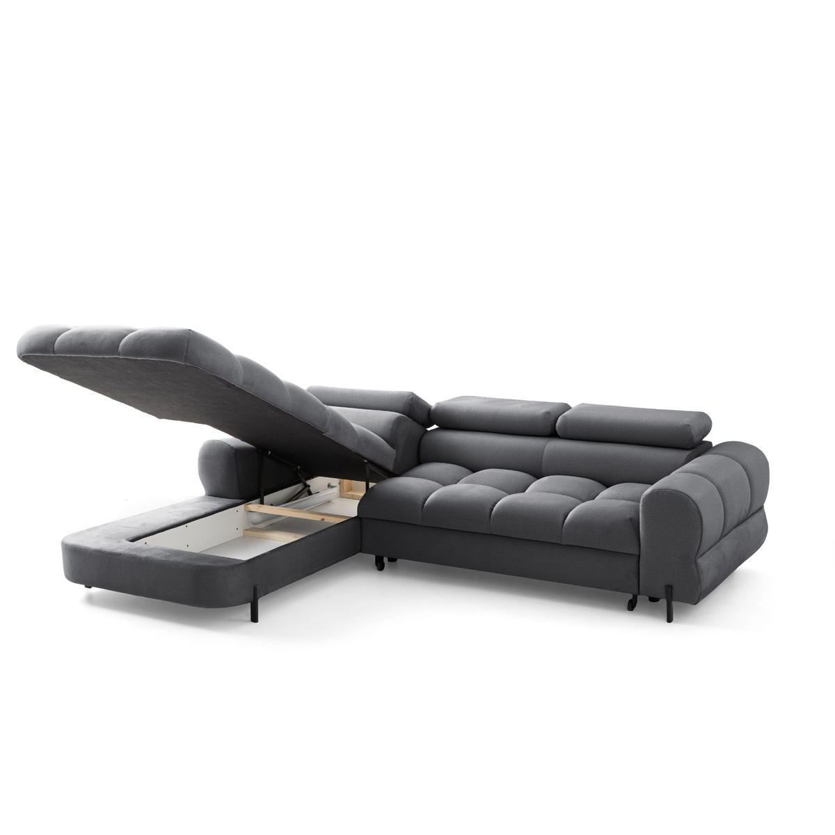 ECKSOFA UFFO L Links mit Schlaffunktion 260x195 Velours Grau - Schwarz/Grau, Holz/Textil (260/195cm) - Muffo