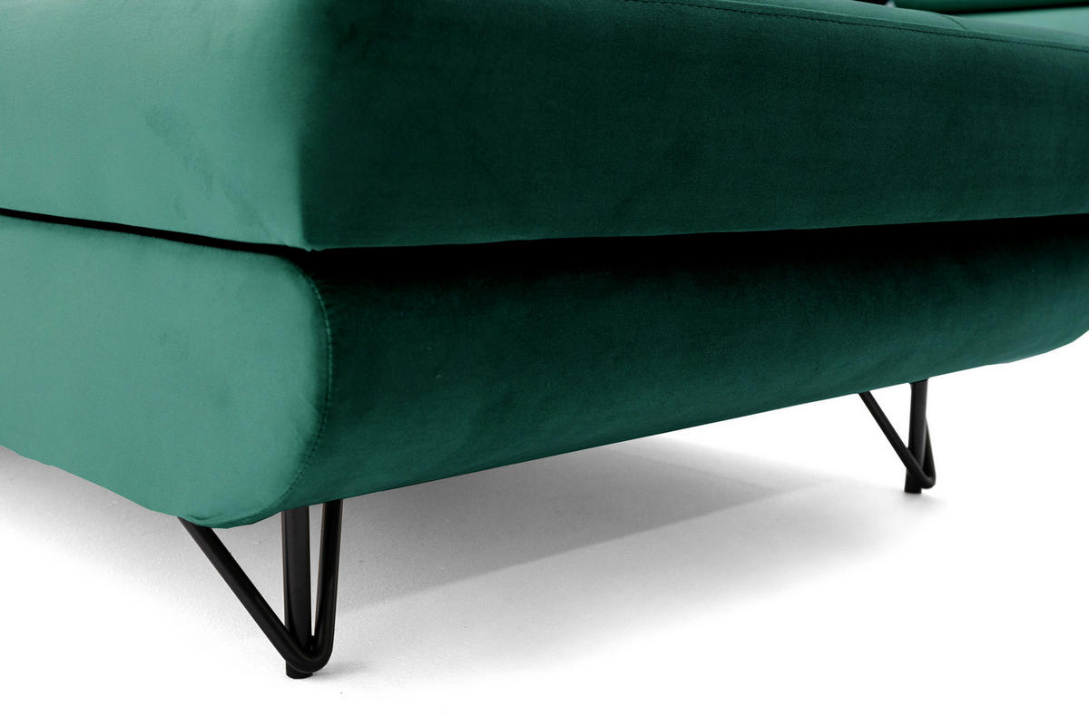 ECKSOFA U-Form JUNIOR U Rechts mit Schlaffunktion 128x254 Velours Dunkelgrün - Dunkelgrün/Schwarz, Holz/Textil (184/90/323cm) - Muffo