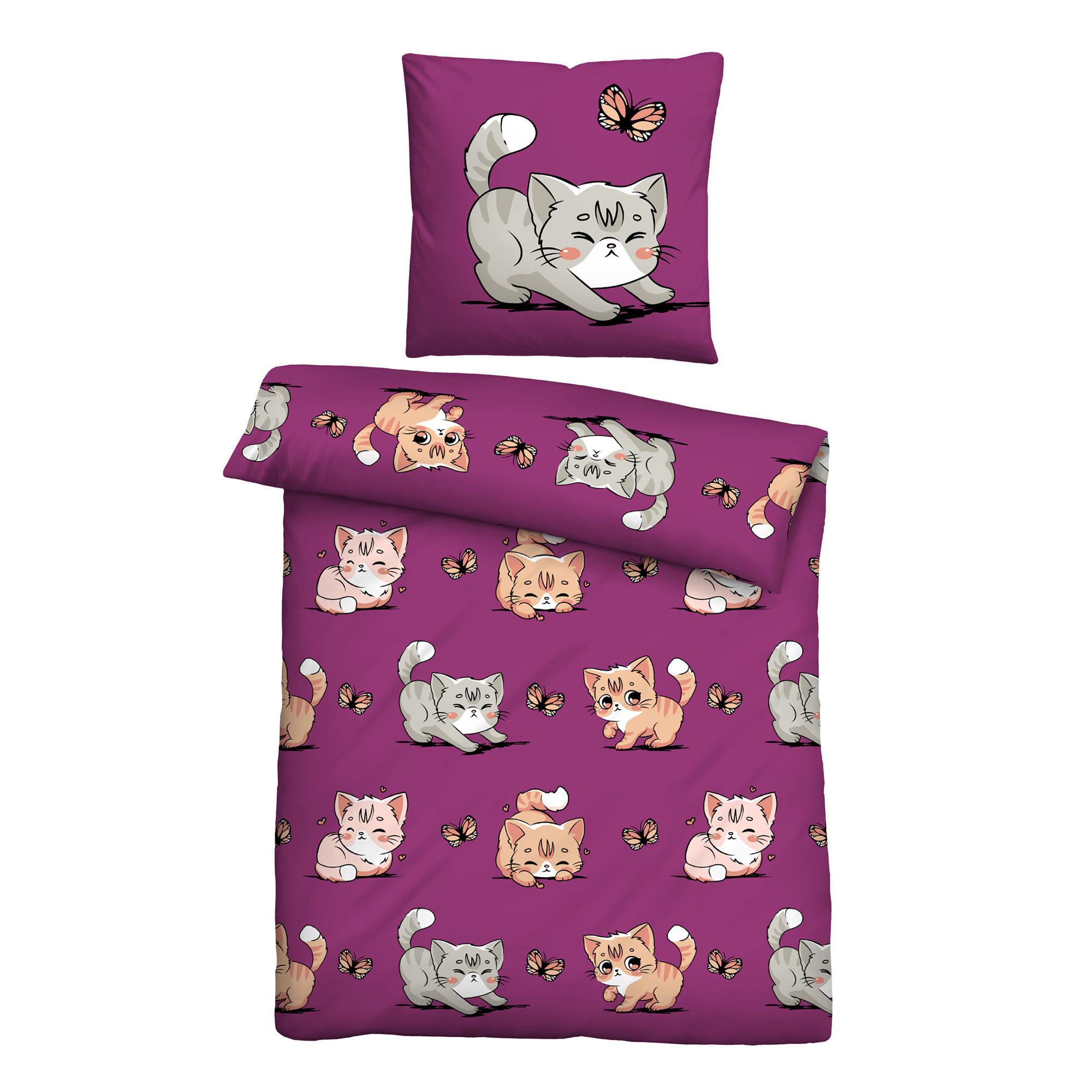 BETTWÄSCHE 2 tlg. mit Motiv 135x200 cm Katze - Lila, Textil (135/200cm) - Bestlivings