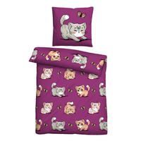 BETTWÄSCHE 2 tlg. mit Motiv 135x200 cm Katze - Lila, Textil (135/200cm) - Bestlivings