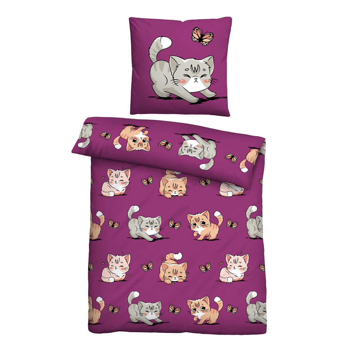 BETTWÄSCHE 2 tlg. mit Motiv 135x200 cm Katze - Lila, Textil (135/200cm) - Bestlivings