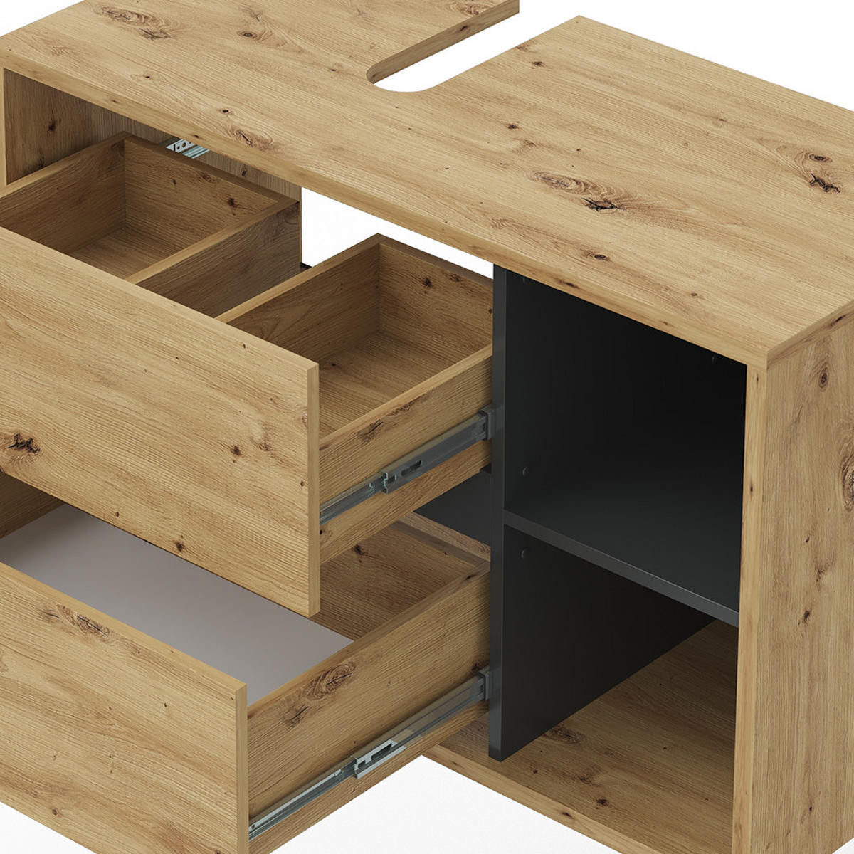 WASCHBECKENUNTERSCHRANK Viola Artisan-Eiche 100 x 60 cm - Eichefarben/Anthrazit, Holzwerkstoff (100/60/45.5cm) - Vicco