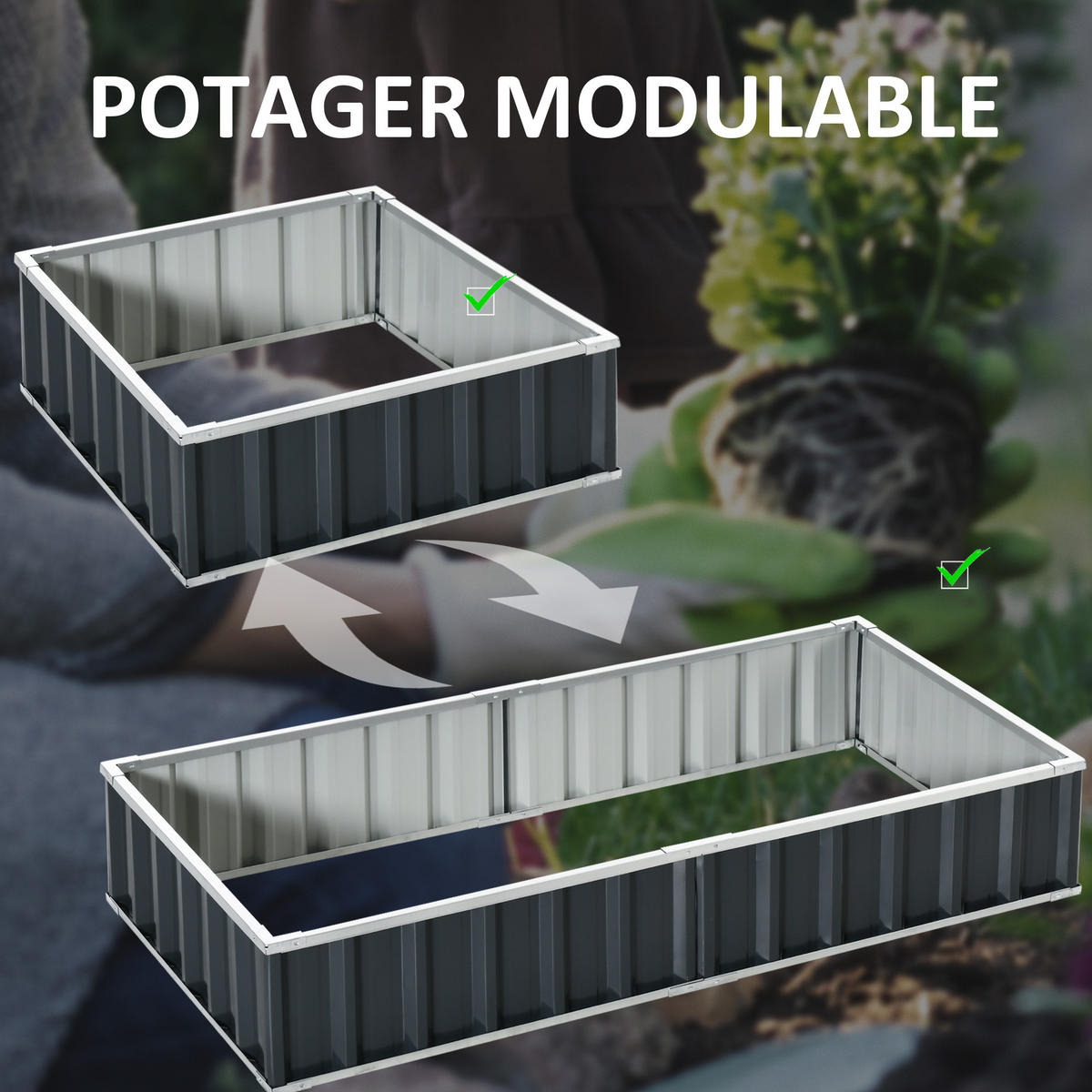 HOCHBEET DE-12109 modular 174/90/30 cm, Montage ohne Werkzeug Anthrazit - Grau, Metall (174/30/90cm) - ComfortXL