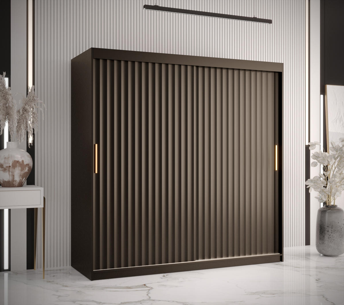 SCHWEBETÜRENSCHRANK 200/180/62 2-türig - Goldfarben/Schwarz, Holz/Kunststoff (180/200/62cm) - Abiks Möbel