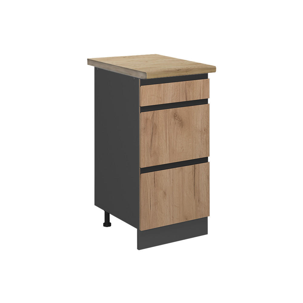 KÜCHENUNTERSCHRANK R-Line Goldkraft Eiche 40 cm mit Schubladen AP Eiche - Anthrazit/Eiche Wotan, Holzwerkstoff (40/81.6/60cm) - Vicco