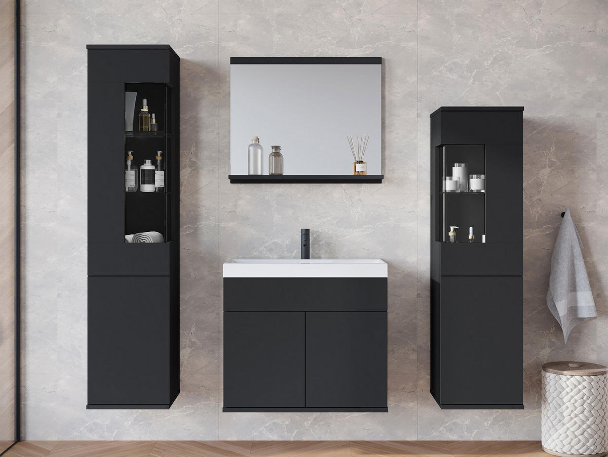 BADMÖBEL-SET Nairobi - Graphitfarben/Schwarz, Holzwerkstoff (31/133/31cm) - MIRJAN24