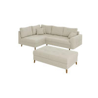 ECKSOFA inkl. Hocker Alma Beige Cord - Ottomane links - Beige/Braun, Holz/Textil (231/161cm) - S-Style Möbel