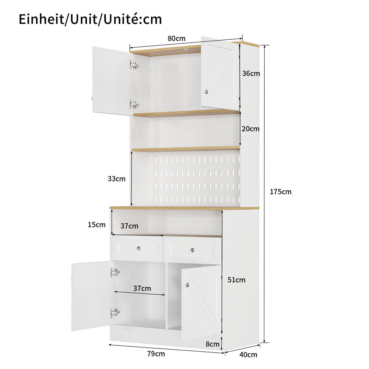 SIDEBOARD 80/40/175 cm weiß/natur aus MDF und Spanplatte mit Lochwand und Schiebetüren - Weiß, Holzwerkstoff (80/175/40cm) - OKWISH