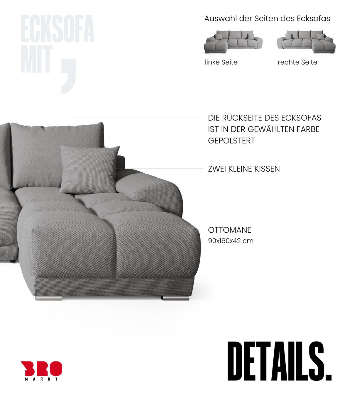 ECKSOFA Nubes mit Schlaffunktion Grau - Dunkelgrau/Silberfarben, Kunststoff/Textil (290/180cm) - Bromarkt