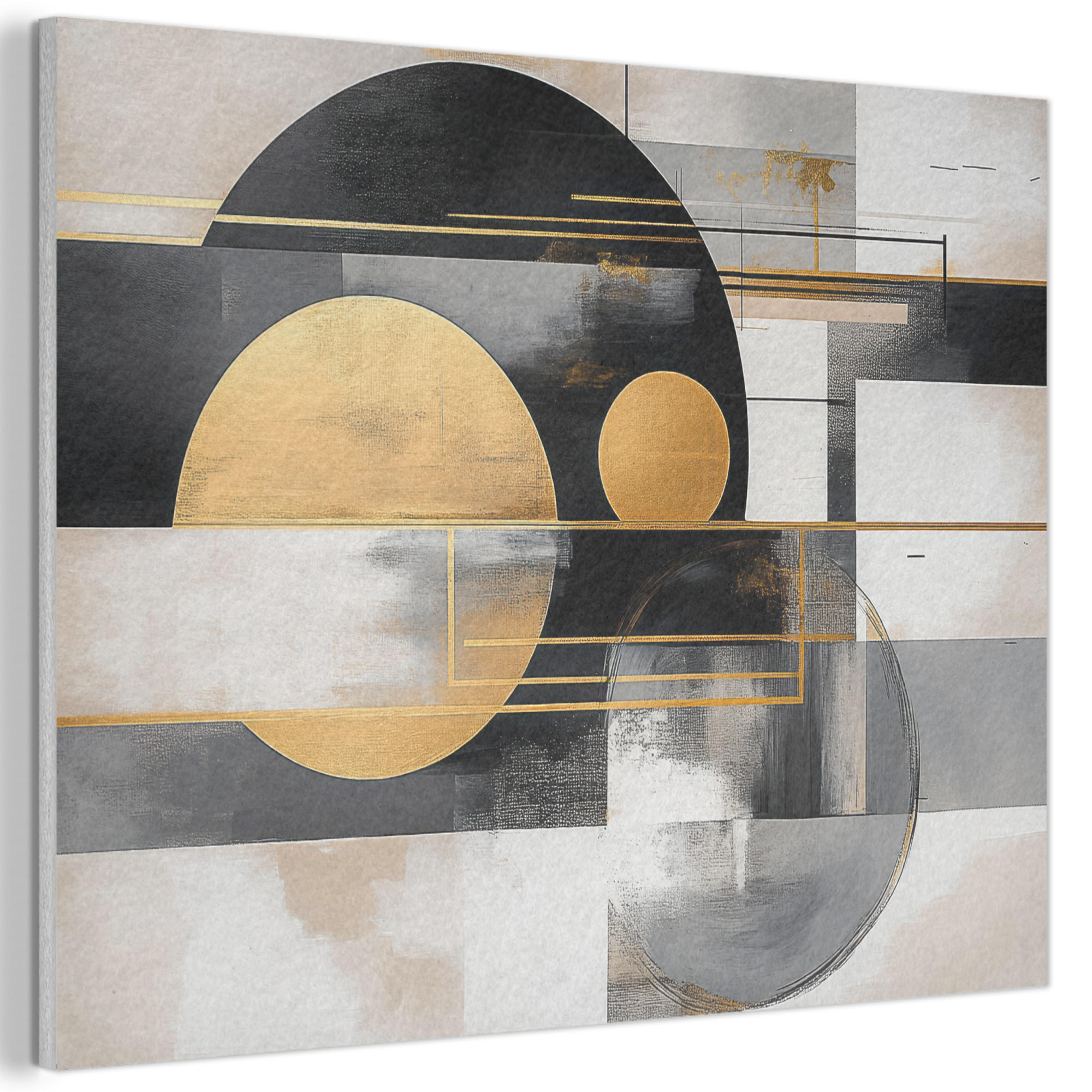 MuchoWow AKUSTICKÝ obraz Abstraktní - Zlato - Stříbro - Tvary - Estetické - Moderní 100x70 cm