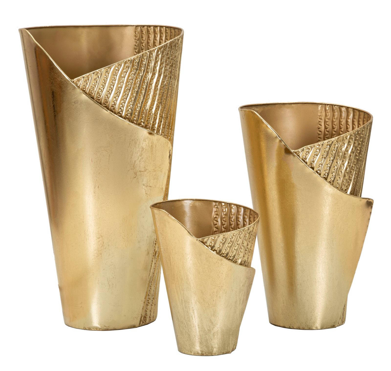 DEKOVASEN IM 3ER-SET Flosty, goldfarben, Eisen, Höhen 75, 55 und 35 cm - Goldfarben, Metall (75cm) - Mauro Ferretti