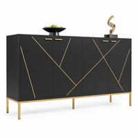 SIDEBOARD in Schwarz Standschrank mit 4 Türen & Metallfüßen für Wohnzimmer, TV-Bereich, B150/T40/H80cm - Goldfarben/Schwarz, Holzwerkstoff/Metall (150/80/40cm) - STILVORA