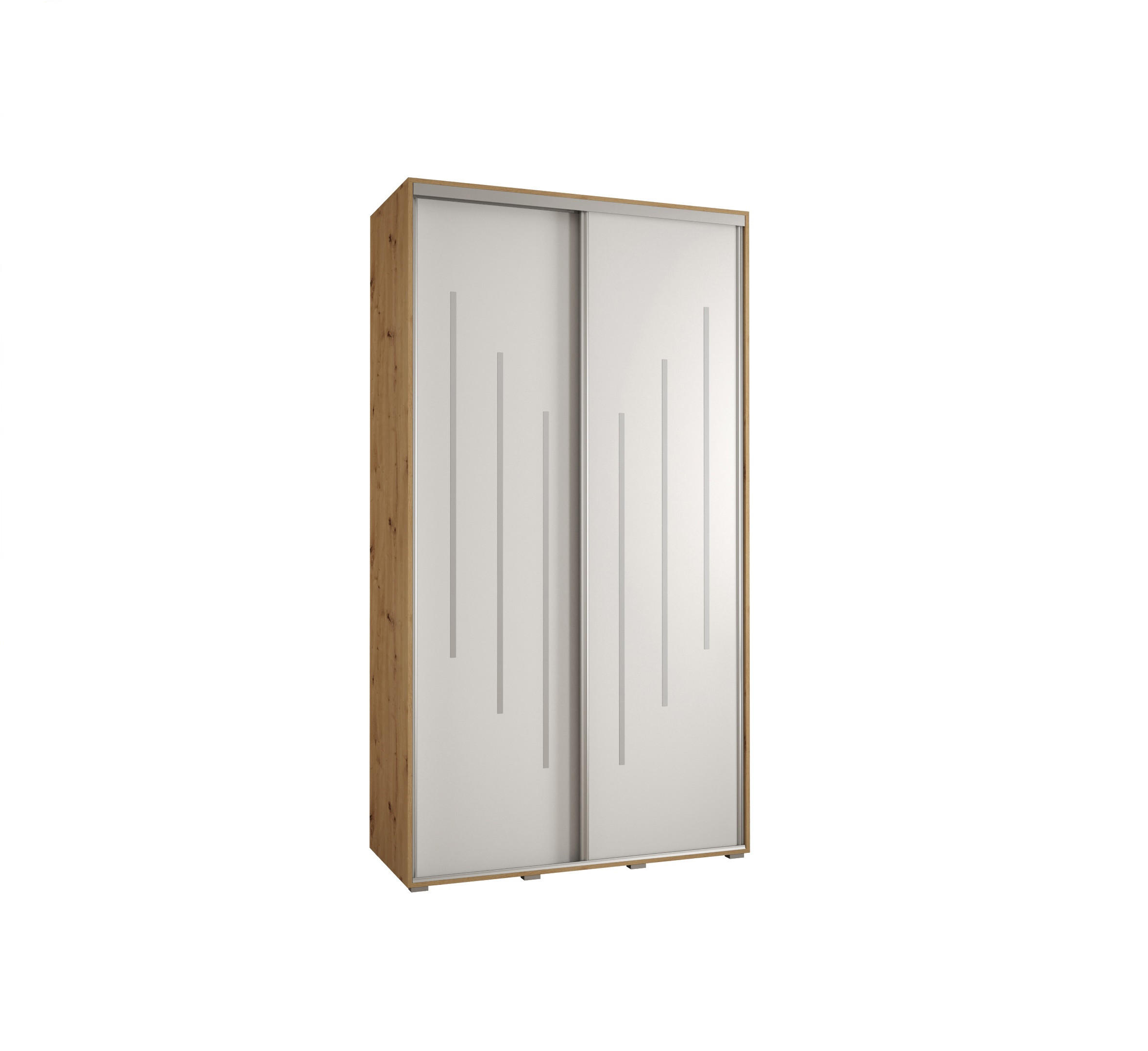Abiks Möbel Schwebetürenschrank Eiche Artisan, Weiß, Silber 130x235x45 cm