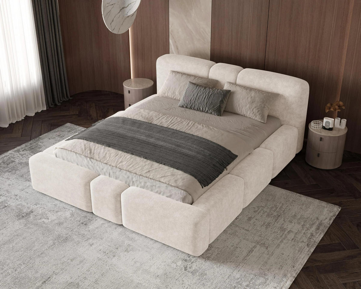 POLSTERBETT Monte 140x200 cm mit stabilem Metallrahmen, Bettkasten und Stauraum, Doppelbett mit Kopfteil - Perfect Harmony Beige - Beige, Holzwerkstoff (140/200cm) - Chilly