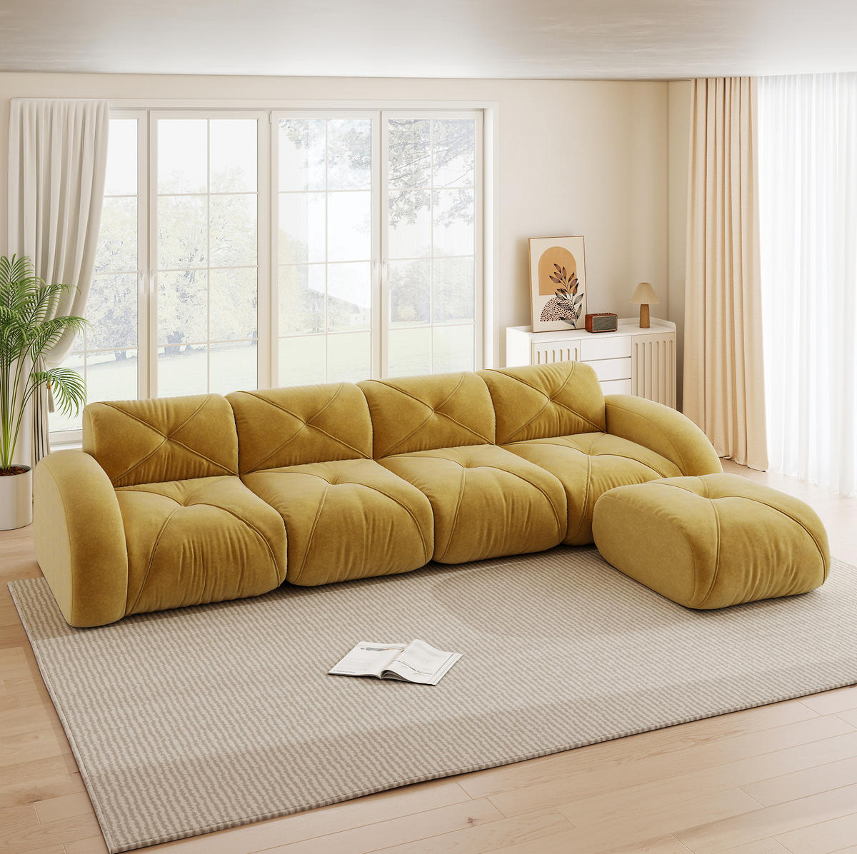 SOFA modulares Ecksofa Chenille Yellow - Gelb, Kunststoff (171/358cm) - Meubliv