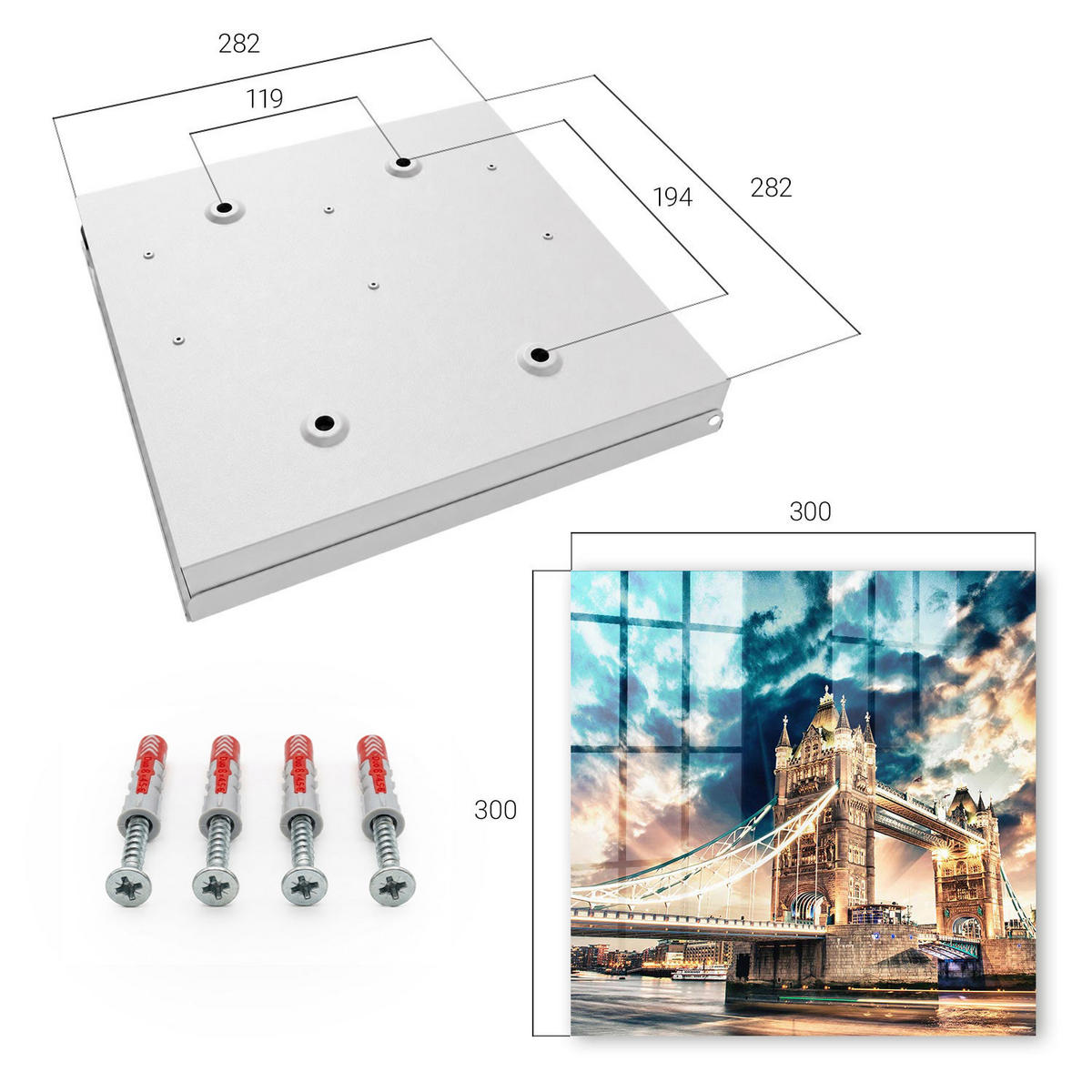 SCHLÜSSELBOX Weiß 30x30 cm – Türöffnung nach rechts - Stadtlandschaft - Blau, Metall (30/30/5cm) - TULUP