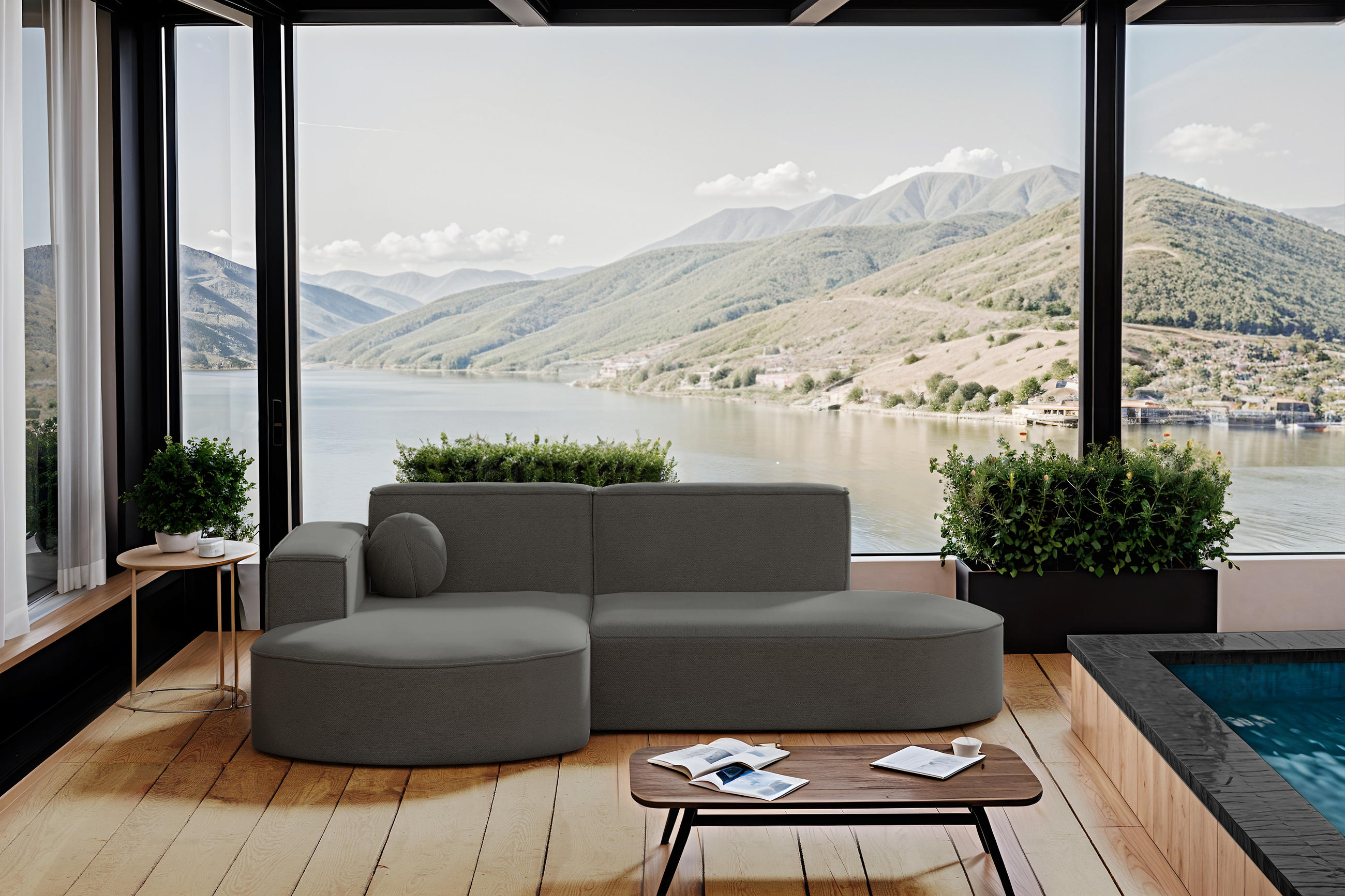 GARTENECKSOFA L-Form Designer Modena Studio Patio Grau Links - Grau, Holz/Textil (165/78/236cm) - Kaiser Möbel