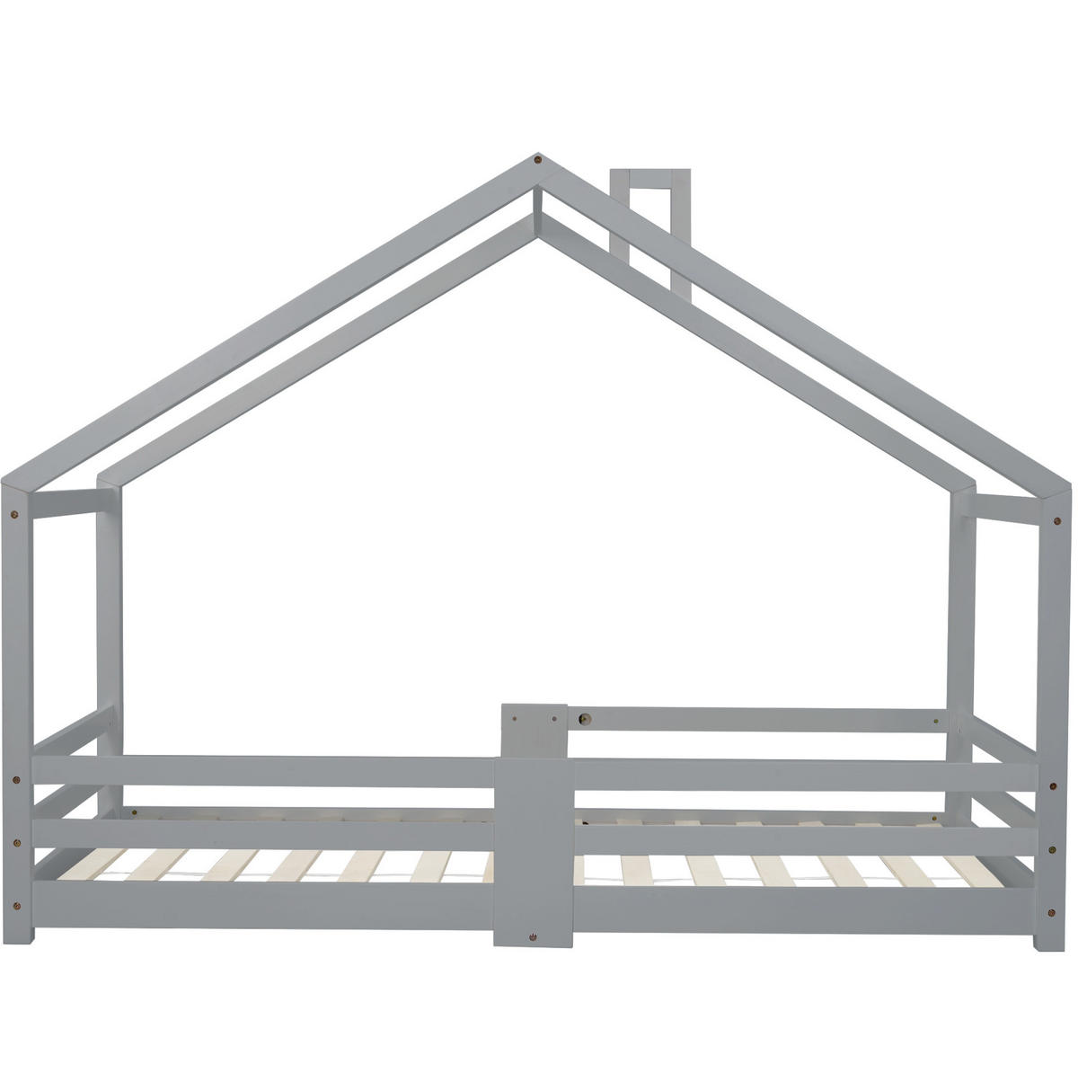 HAUSBETT 90/200 cm grau aus Kiefernholz mit Rausfallschutz - Grau, Holz (90/200cm) - OKWISH