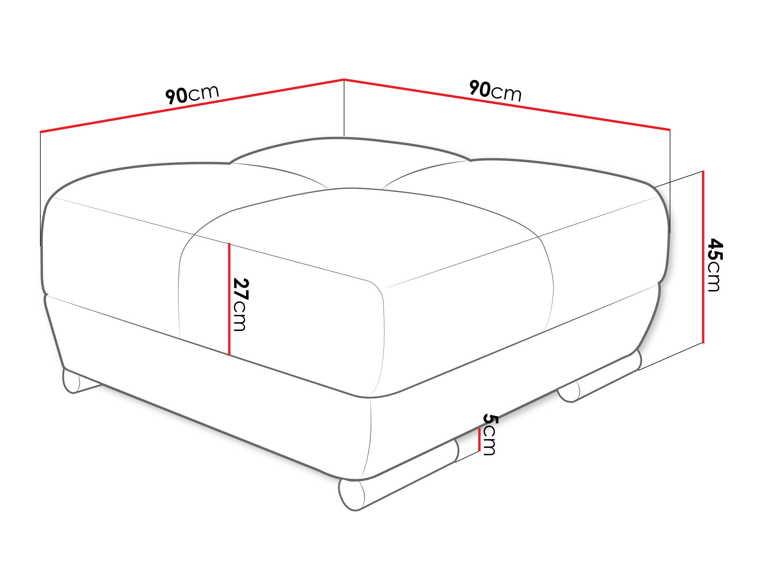 Thumbnail - Mirjan24 Polsterhocker, Anthrazit, Textil, Kiefer, 1-Sitzer, Quadratisch, 90x45x90 cm, Wohnzimmer, Hocker, Sitzhocker