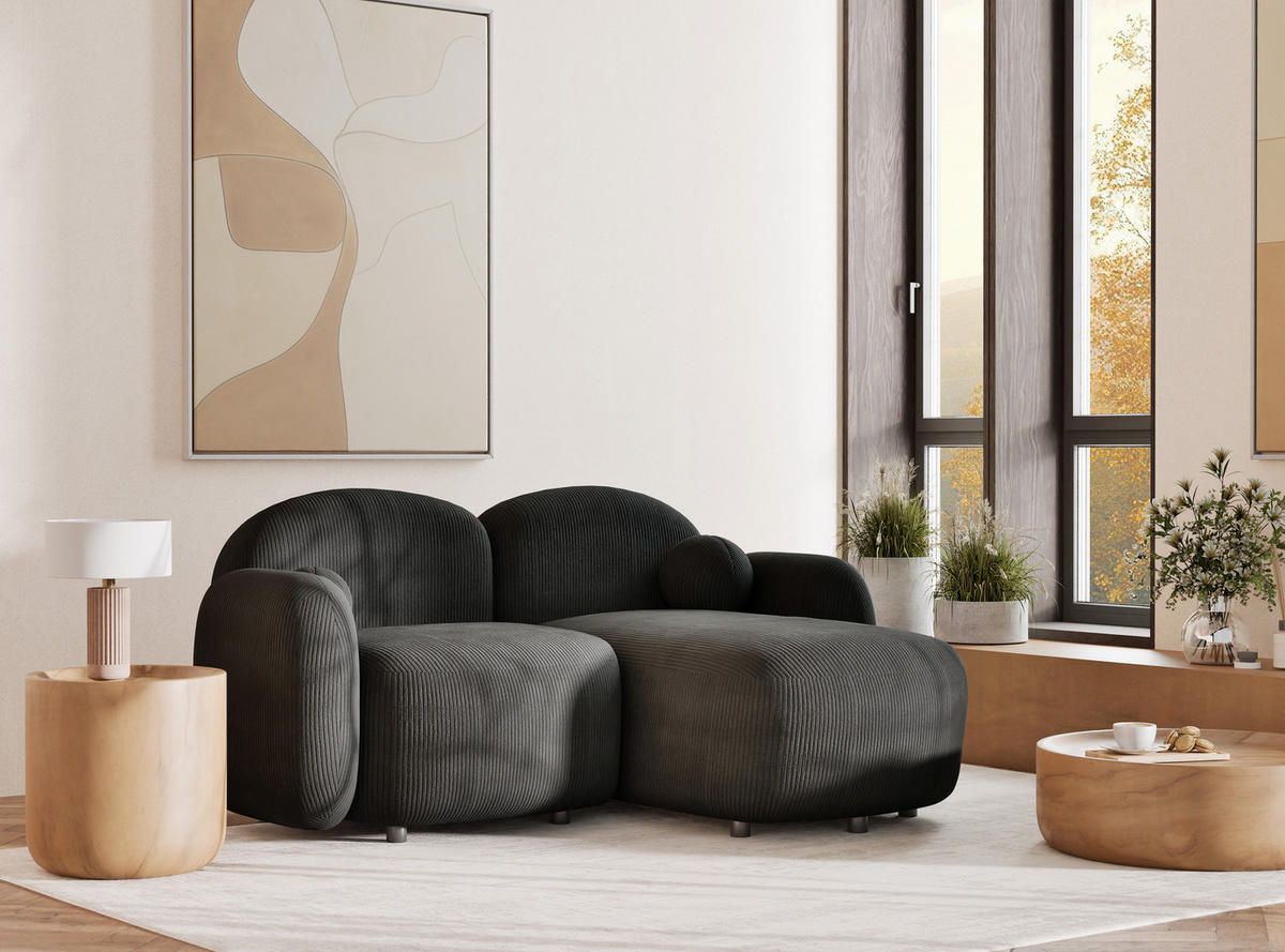 ECKSOFA Bahama Anthrazit Samtstoff - Anthrazit/Schwarz, Holz/Holzwerkstoff (190/146cm) - Maison de Reve