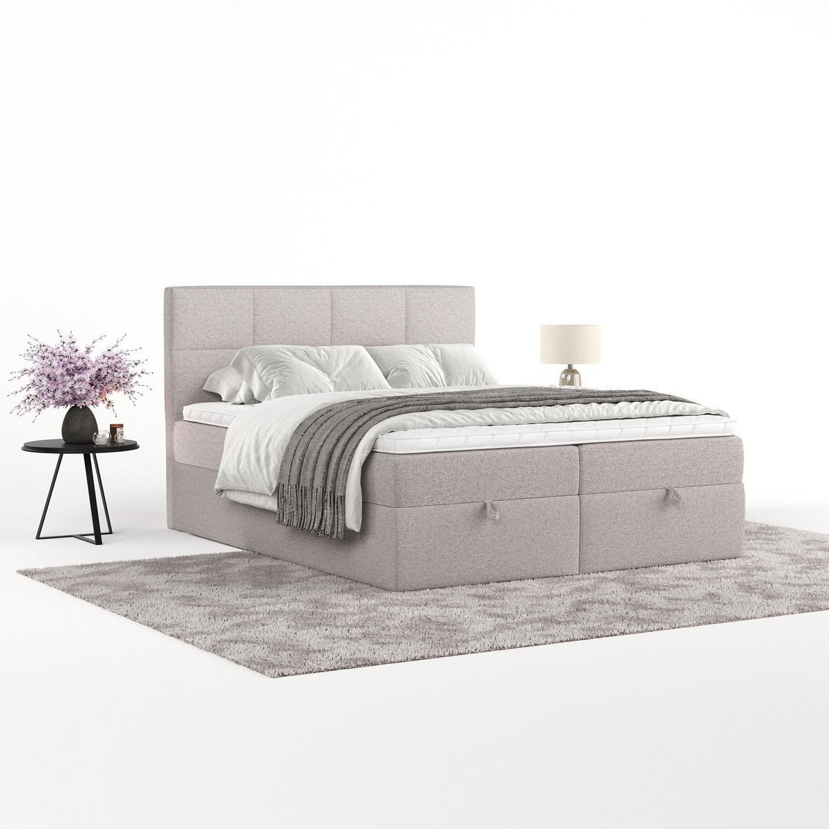 BOXBETT Velto 180/200 cm Beige im Riva Stoff - Beige/Schwarz, Holz/Holzwerkstoff (180/200cm) - AltaBeds