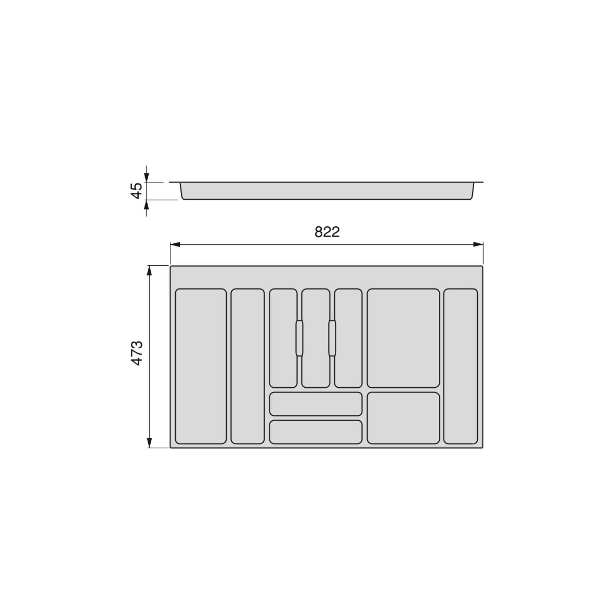 BESTECKEINSATZ Optima Vertex/Concept, Tiefe 500mm, Plattenstärkenstärke 16mm, Modul 900mm, Kunststoff, Anthrazitgrau - Anthrazit, Kunststoff (86.5/5/52cm) - EMUCA