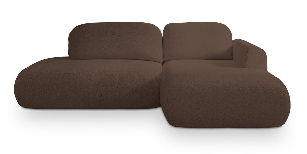 ECKSOFA NUVIRA R-S Braun Boucle-Stoff mit Schlaffunktion - Braun, Holz (274/165cm) - MASSENO