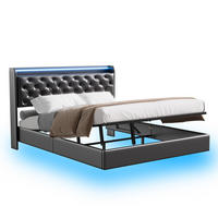 POLSTERBETT 140x200 cm, mit LED, USB & Typ-C, Bettkasten, Schwarz - Schwarz, Holz (140/200cm)