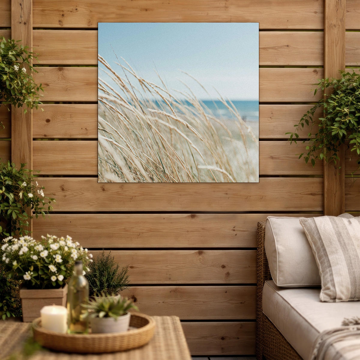 LEINWANDBILD Strand 50x50cm - Blau/Beige, Textil (50/1cm) - Art for the Home