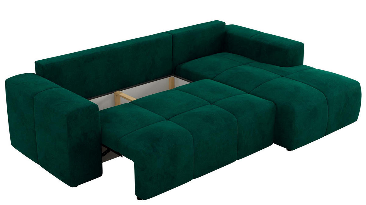 ECKSOFA MONIVA Dunkelgrün Velvet - Rechts - Dunkelgrün/Schwarz, Textil (266/164cm) - MKS