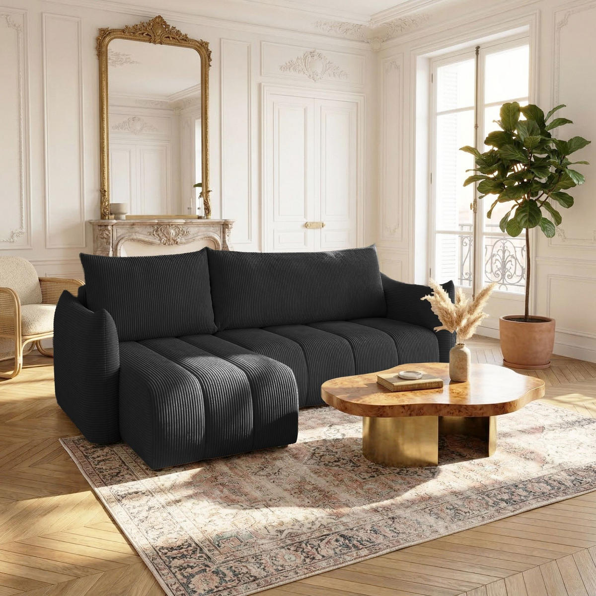 ECKSOFA Ontario Xs Mit Schlaffunktion - Schwarz, Holzwerkstoff/Textil (154/226cm) - Fun Möbel