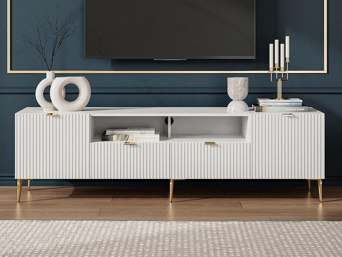 TV-BOARD - 190 cmcm x 45 cmcm - Holz, Platte - Weiß - YESINIA - Weiß, Holz (190/55/45cm) - Vente-Unique